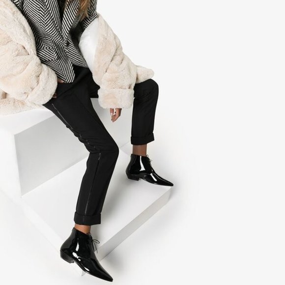 Saint Laurent Jonas Patent Black Heeled Ankle Boots Size • US 8.5 IT 38.5 UK 5.5 - Picture 1 of 16